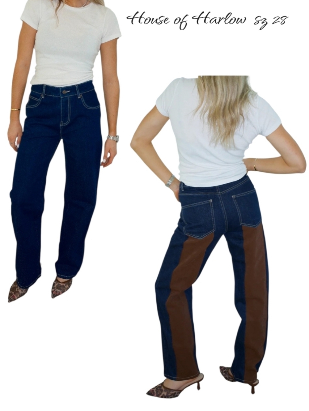 House of Harlow 1960 Yana Two-Tone Contrast Jeans Ink Wash 28